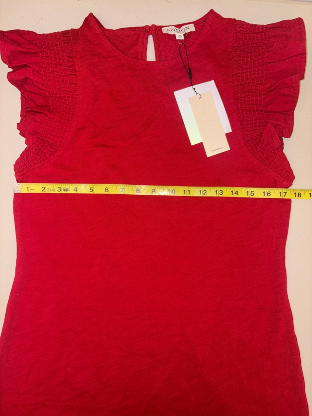 NWT NATION Los Angeles Red Cotton Ruffle Sleeve Mini Dress Size M - Picture 11 of 12